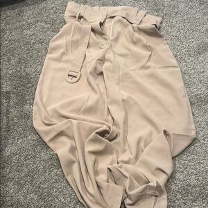 Fashion Nova Tan Midi Pantsuit with Tie Front for Work